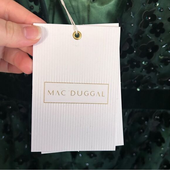 Mac Duggal Emerald Floral Embossed Illusion Midi Dress 67007 Size 4 - Picture 7 of 10